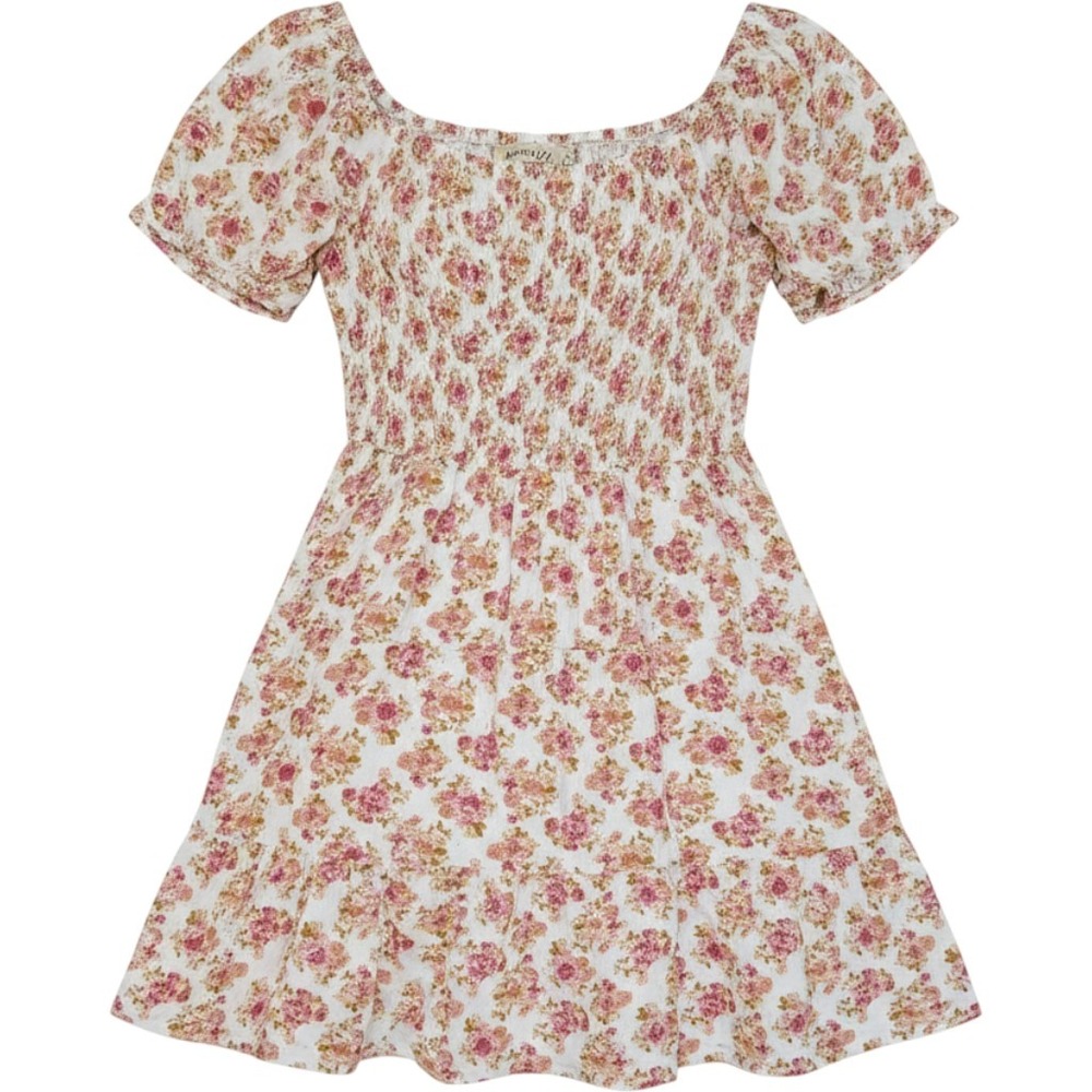 Liberty Love Women Floral Smocked Off Shoulder Mini Dress Pink Fairycore SZ M
